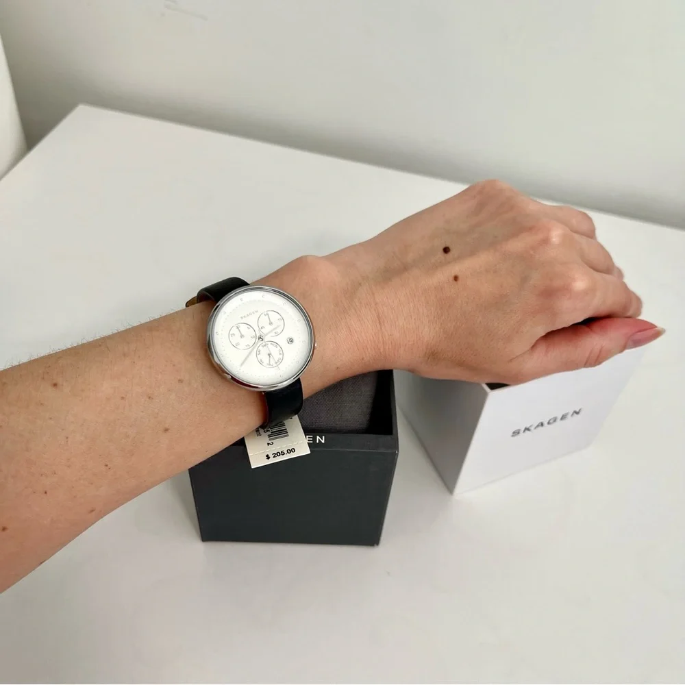 Skagen Women's Gitte Chronograph Black Leather Strap Watch - Picture 6 of 17